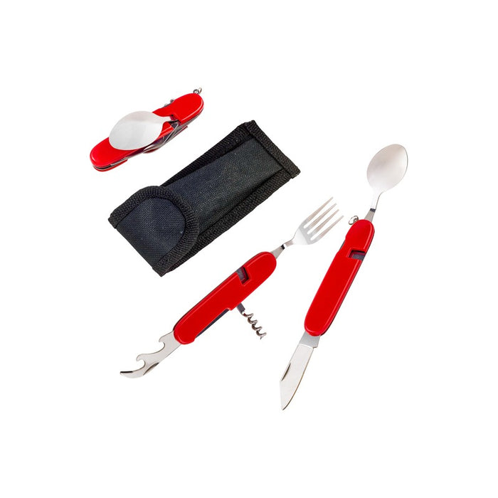 Couverts de poche multifonctions avec manche en plastique rouge 110x20mm H10mm-24Pcs