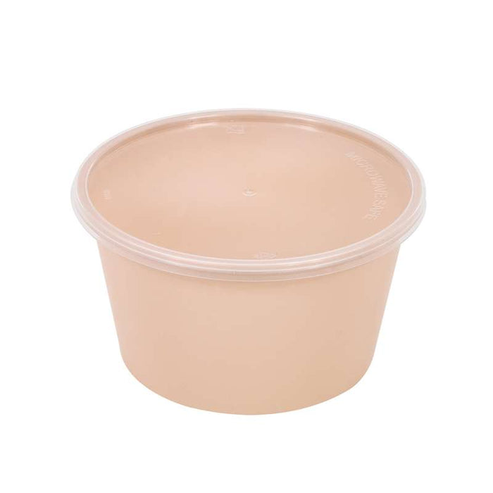 Bol Reemp beige en plastique PP avec couvercle transparent   H52mm 470ml-150Pcs