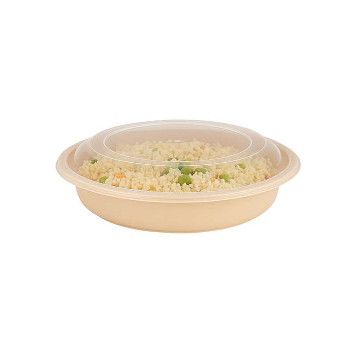 Bol Reemp beige en plastique PP avec couvercle transparent   H52mm 470ml-150Pcs