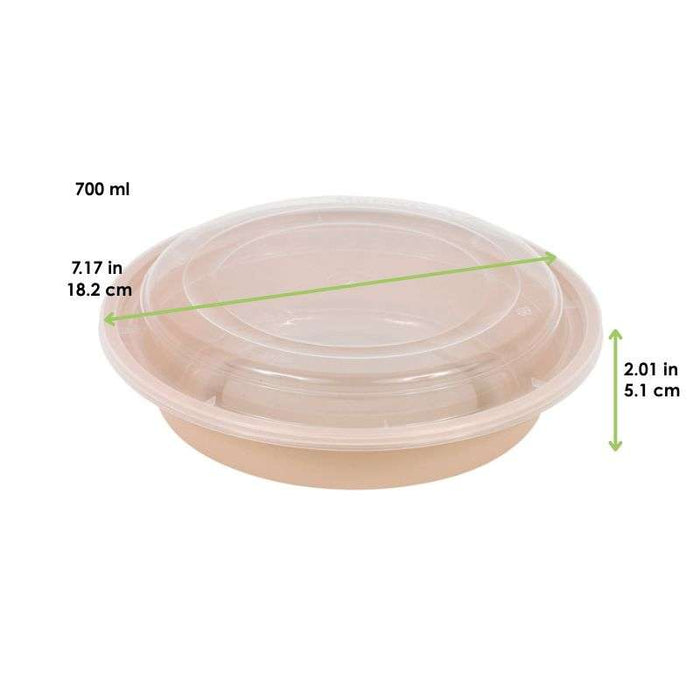 Bol Reemp beige en plastique PP avec couvercle transparent   H51mm 700ml-150Pcs