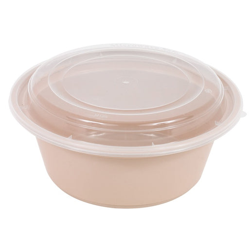 Bol Reemp beige en plastique PP avec couvercle transparent   H82mm 1200ml-150Pcs