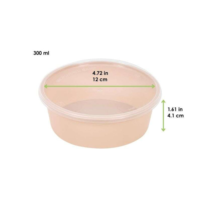 Bol Reemp beige en plastique PP avec couvercle transparent   H41mm 300ml-250Pcs