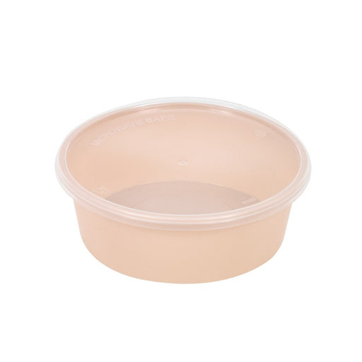 Bol Reemp beige en plastique PP avec couvercle transparent   H41mm 300ml-250Pcs