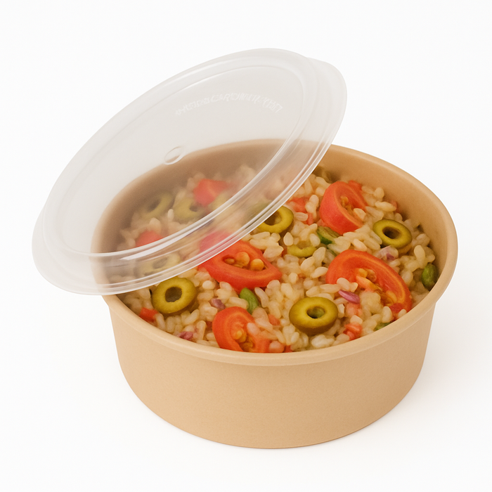 Bol Reemp beige en plastique PP avec couvercle transparent   H66mm 470ml-250Pcs