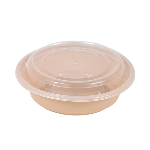 Bol Reemp beige en plastique PP avec couvercle transparent   H66mm 470ml-250Pcs