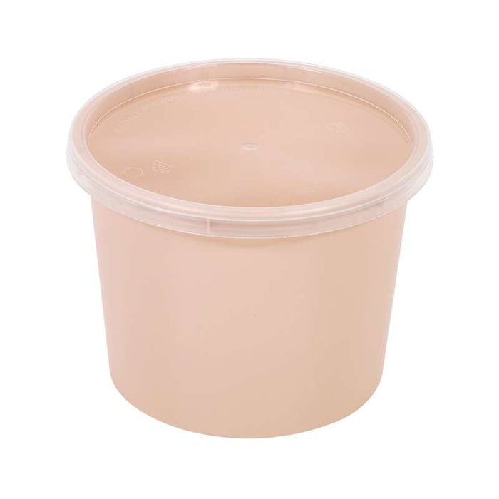 Bol Reemp beige en plastique PP avec couvercle transparent   H76mm 600ml-250Pcs