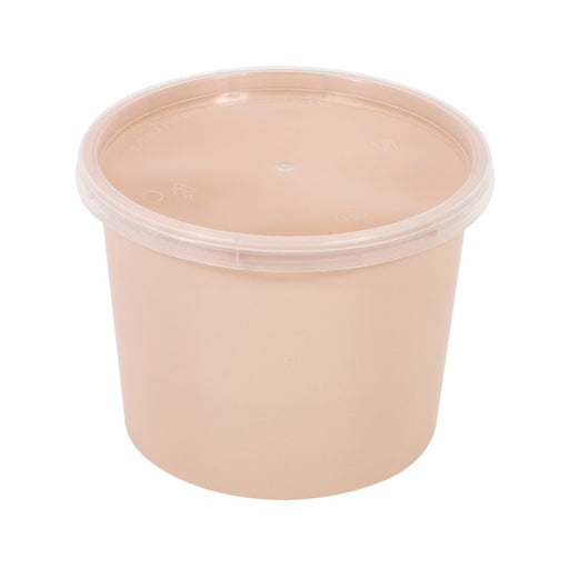 Bol Reemp beige en plastique PP avec couvercle transparent   H90mm 700ml-250Pcs