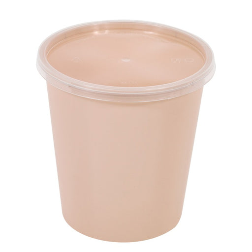 Bol Reemp beige en plastique PP avec couvercle transparent   H125mm 1000ml-150Pcs