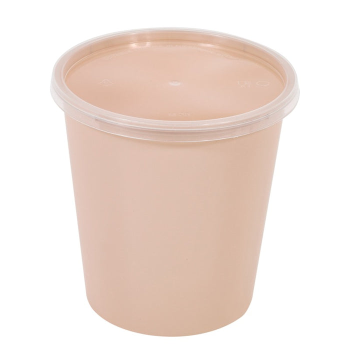 Bol Reemp beige en plastique PP avec couvercle transparent   H125mm 1000ml-150Pcs