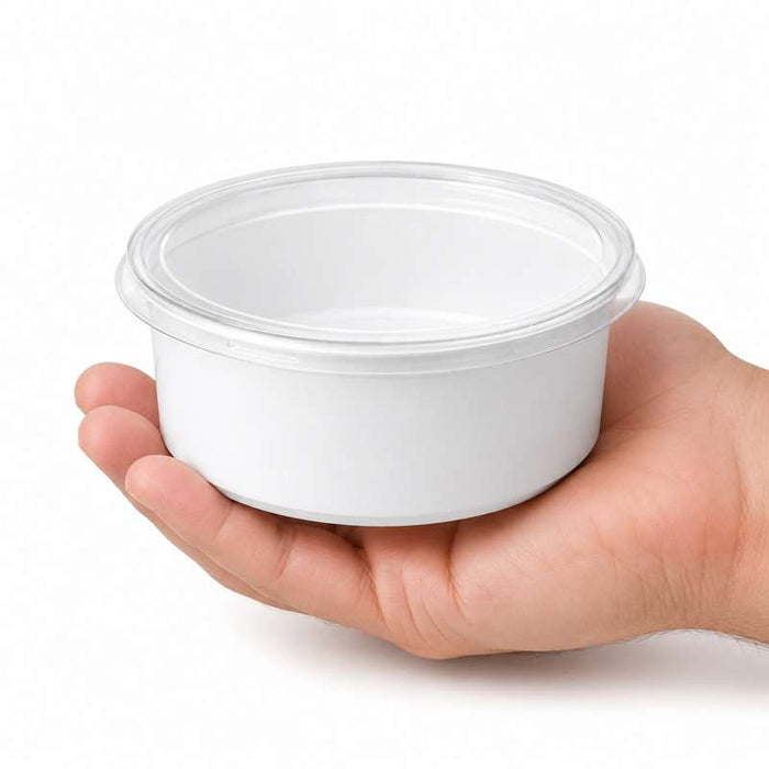 Pot à sauce blanc rond avec couvercle transparent Ø74mm H45mm 120ml - 2500Pcs