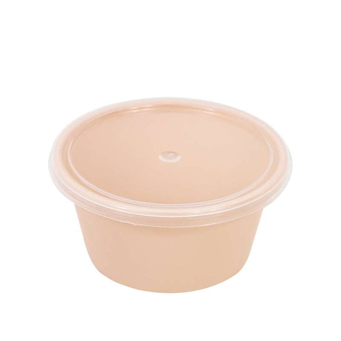 Bol Reemp beige en plastique PP avec couvercle transparent   H40mm 120ml-1000Pcs