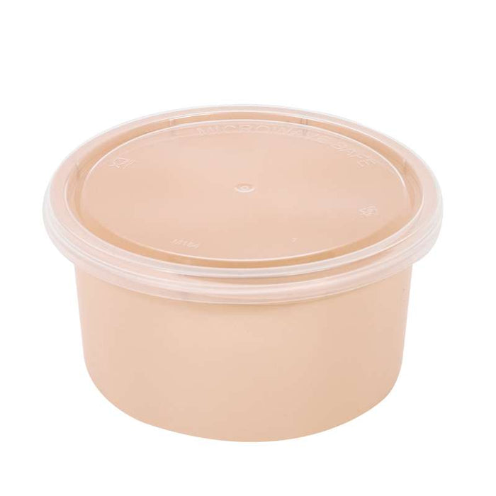 Bol Reemp beige en plastique PP avec couvercle transparent   H49mm 225ml-250Pcs