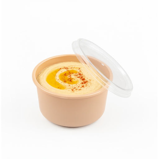 Bol Reemp beige en plastique PP avec couvercle transparent   H49mm 225ml-250Pcs