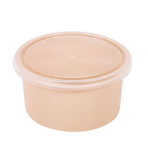 Bol Reemp beige en plastique PP avec couvercle transparent   H49mm 225ml-250Pcs
