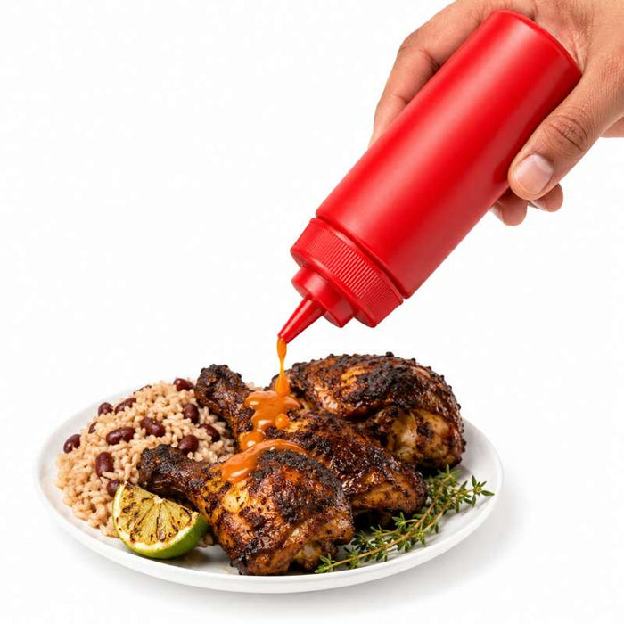 Flacon verseur souple rouge 1 embout H195mm 350ml - 6Pcs