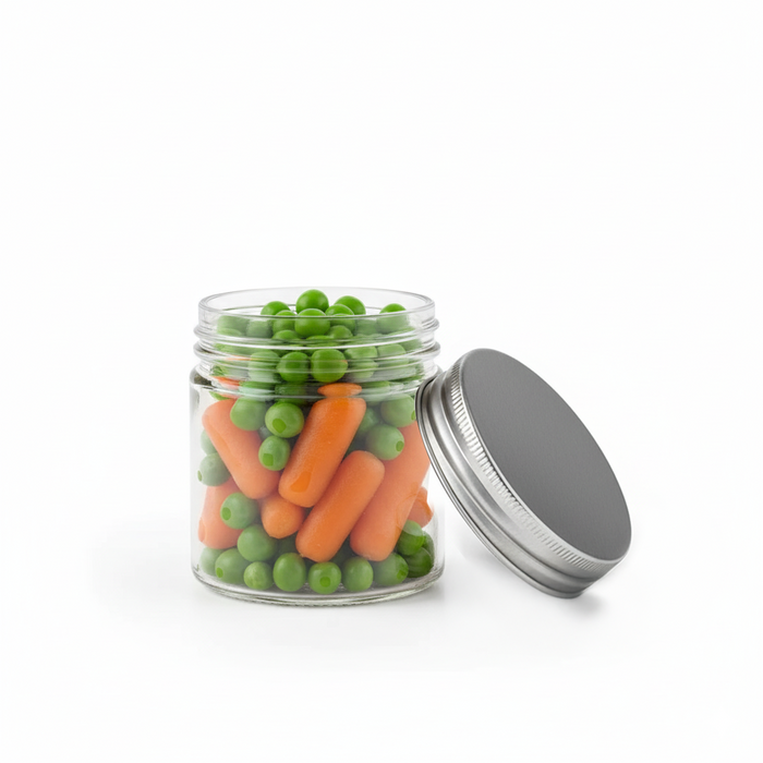 Pot en verre rond avec couvercle en aluminium à visser  H75mm 180ml-80Pcs