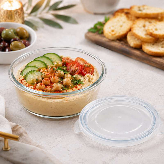 Combo Bol CookShow en verre compartimenté+Couv PP    H60mm 390ml-36Pcs