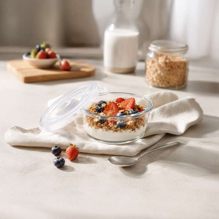 Combo Bol CookShow en verre compartimenté+Couv PP    H60mm 390ml-36Pcs