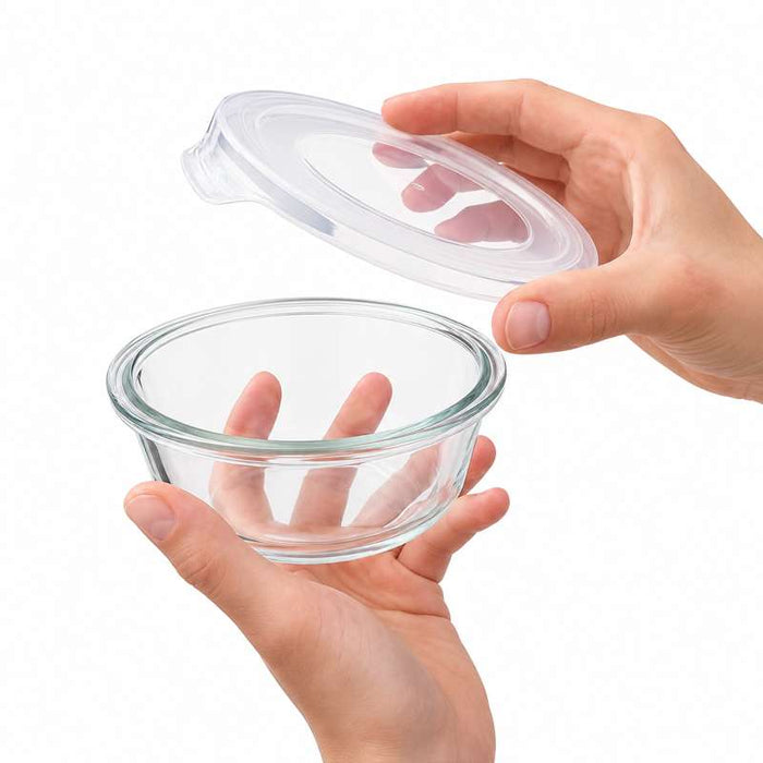 Combo Bol CookShow en verre compartimenté+Couv PP    H60mm 390ml-36Pcs