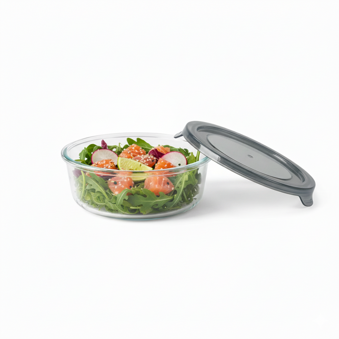 Combo Bol CookShow en verre compartimenté+Couv PP    H60mm 390ml-36Pcs