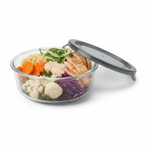 Combo Bol CookShow en verre compartimenté+Couv PP    H74mm 950ml-18Pcs