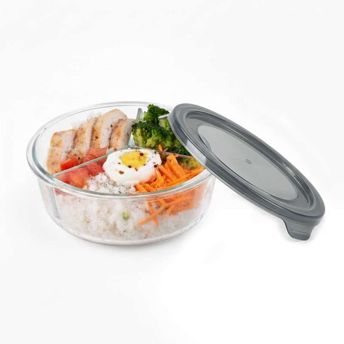 Combo Bol CookShow en verre compartimenté+Couv PP    H66mm 930ml-18Pcs
