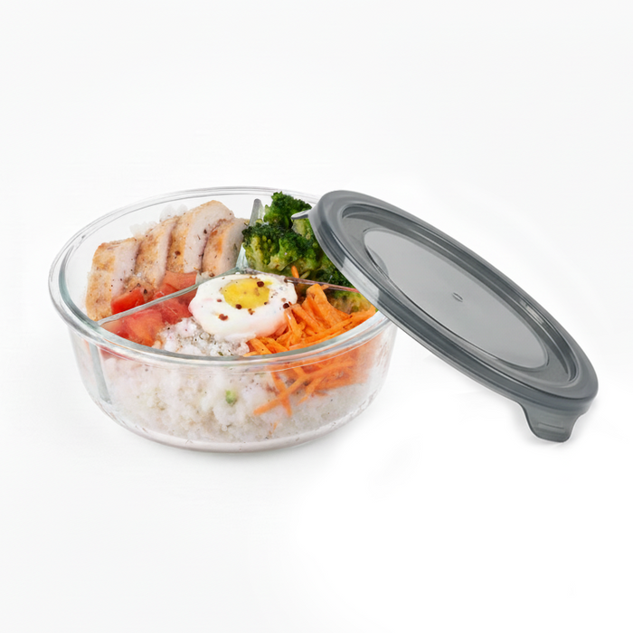 Combo Bol CookShow en verre compartimenté+Couv PP    H66mm 930ml-18Pcs