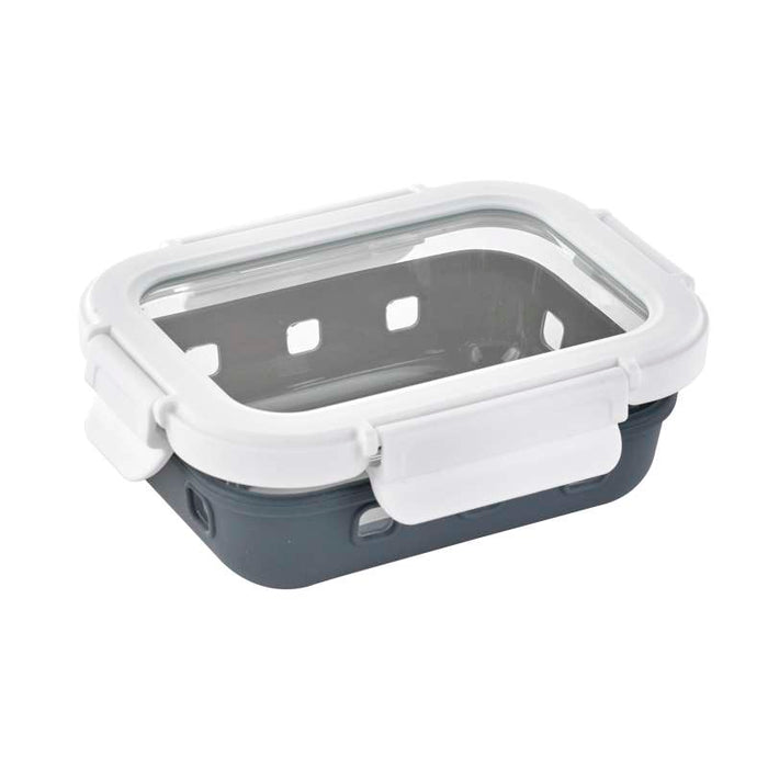 Combo boite rectangulaire en verre+couv transparent+protection silicone 145x105mm H47mm 370ml-24Pcs