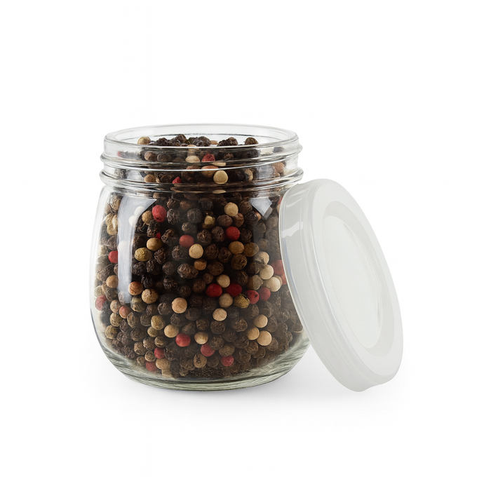 Bocal en verre sphérique avec couvercle plastique PP à clipser  H73mm 200ml-105Pcs