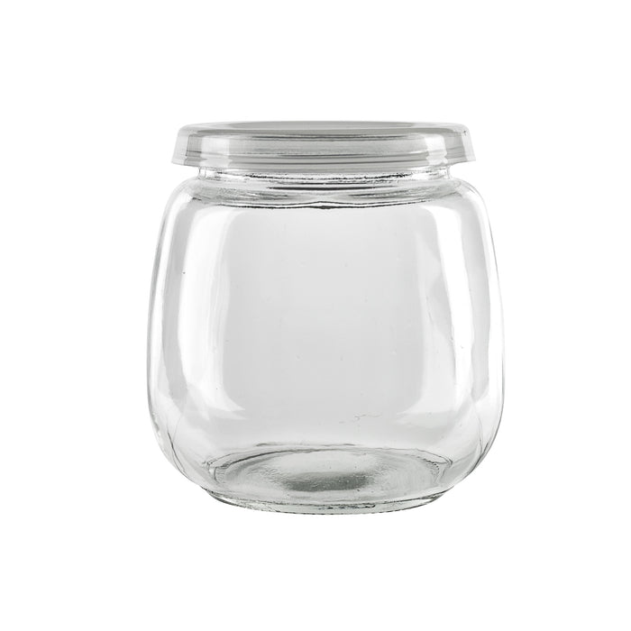 Bocal en verre sphérique avec couvercle plastique PP à clipser  H87mm 300ml - 60Pcs