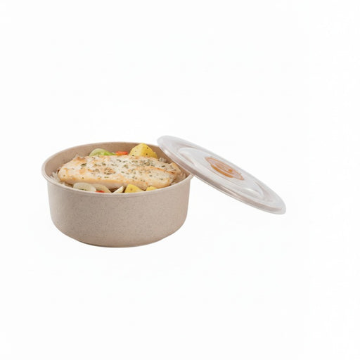 Bol réutilisable en composite beige avec couvercle en plastique PP  H58mm 300ml-40Pcs