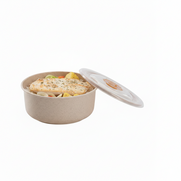 Bol réutilisable en composite beige avec couvercle en plastique PP  H58mm 300ml-40Pcs