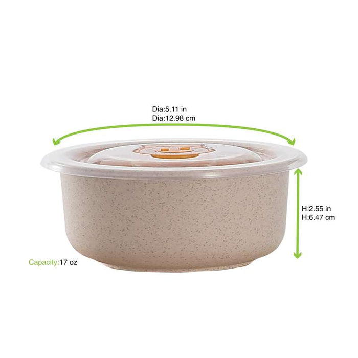 Bol réutilisable en composite beige avec couvercle en plastique PP  H65mm 500ml - 30Pcs