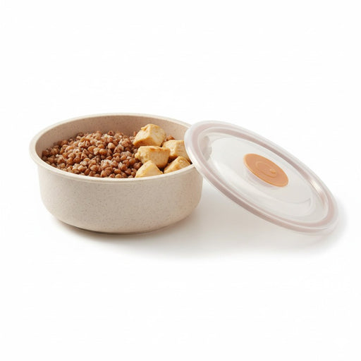 Bol réutilisable en composite beige avec couvercle en plastique PP  H65mm 500ml - 30Pcs