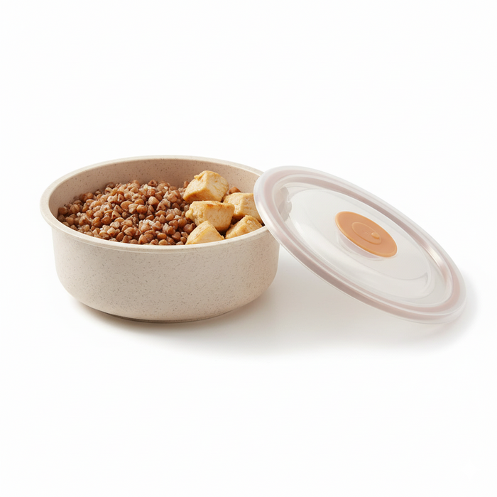 Bol réutilisable en composite beige avec couvercle en plastique PP  H65mm 500ml - 30Pcs