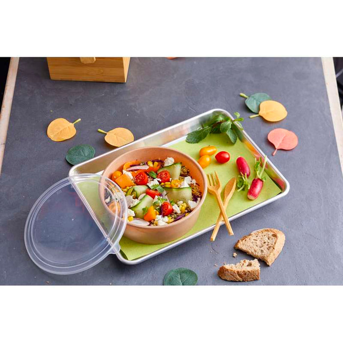 Combo Saladier Kraft et couvercle transparent réutilisable  H68mm-10Pcs