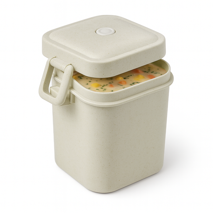 Pot à soupe réemployable en composite beige avec couvercle 105x90mm H125mm 600ml - 25Pcs