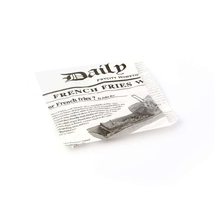 Sac papier ingraissable blanc ouvert sur 2 côtés avec décor journal  130x130mm-8000Pcs