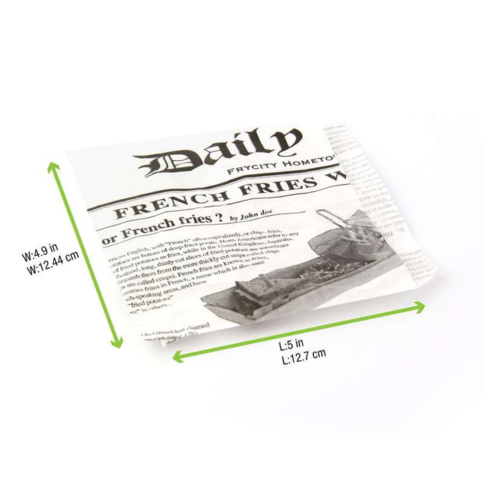 Sac papier ingraissable blanc ouvert sur 2 côtés avec décor journal  130x130mm-8000Pcs
