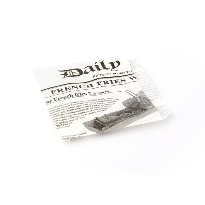 Sac papier ingraissable blanc ouvert sur 2 côtés avec décor journal  130x130mm-8000Pcs