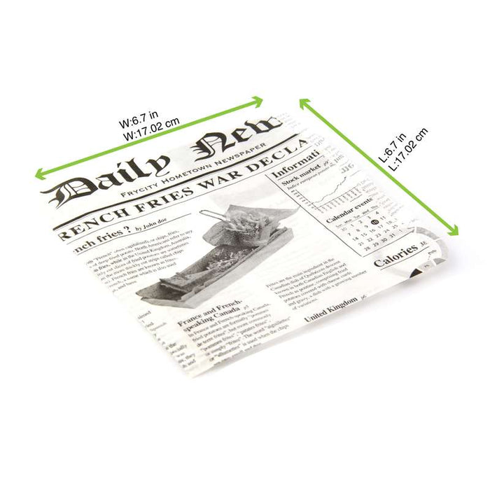 Sac papier ingraissable blanc ouvert sur 2 côtés avec décor journal  170x170mm-8000Pcs