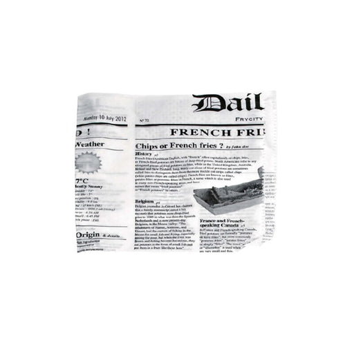 Sac papier ingraissable blanc ouvert sur 2 côtés avec décor journal  170x170mm-8000Pcs