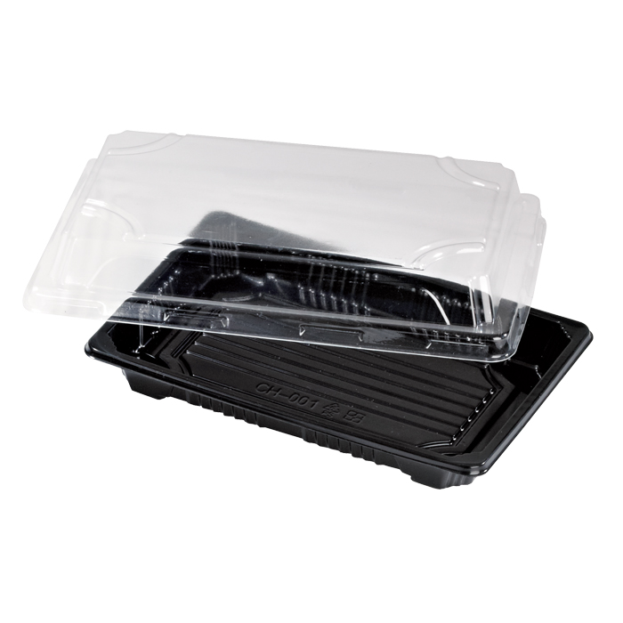 Bandeja PS negra para sushi con tapa transparente Suky 170x120mm A40mm - 50Uds