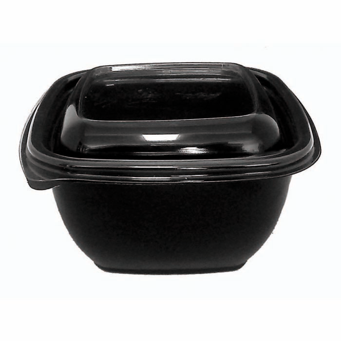 Saladier PET carré noir avec couvercle  130x130mm H60mm 480ml-100Pcs