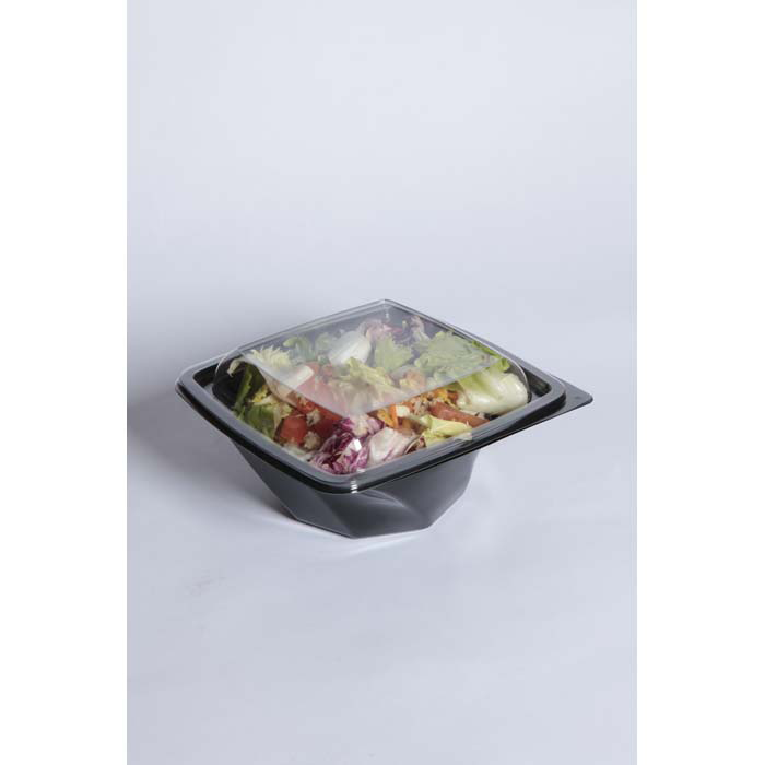 Saladier plastique PET carré noir vrillé 200x200mm H80mm 1000ml-400Pcs