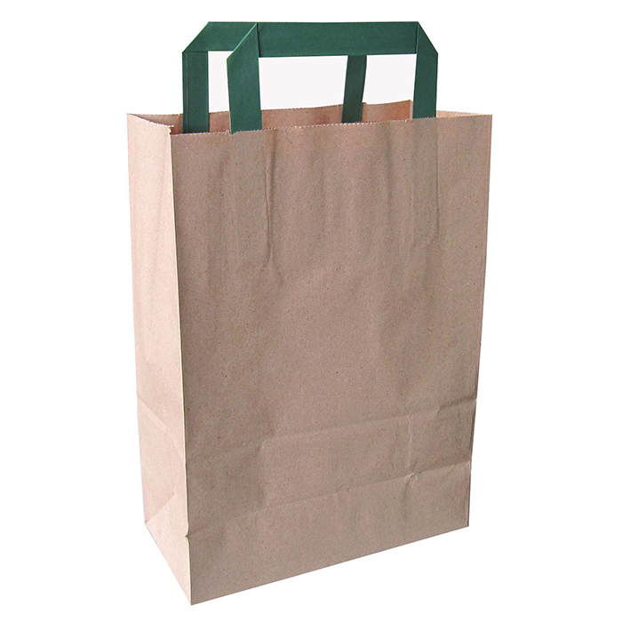 Sac cabas papier brun recyclé anses vertes  200x100mm H280mm-250Pcs