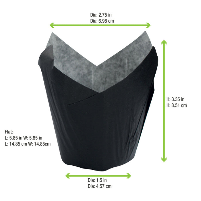 Caissette de cuisson forme tulipe en papier noir ingraissable   H80mm-1200Pcs