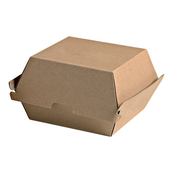 Boîte burger carton kraft brun microcannelé. A utiliser avec nos feuilles papier 145x130mm H78mm-500Pcs