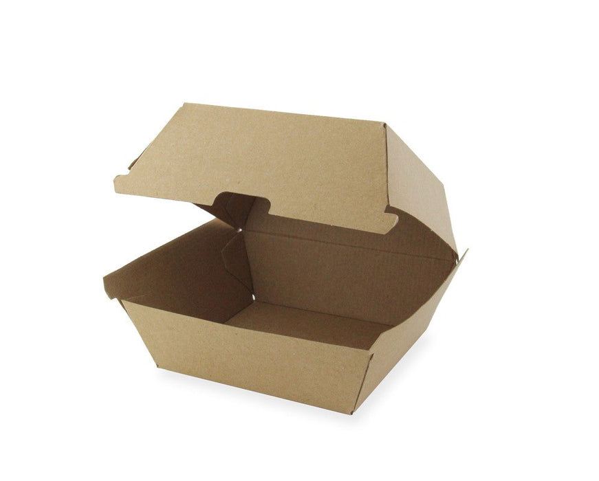 Boîte burger carton kraft brun microcannelé. A utiliser avec nos feuilles papier 145x130mm H78mm-500Pcs
