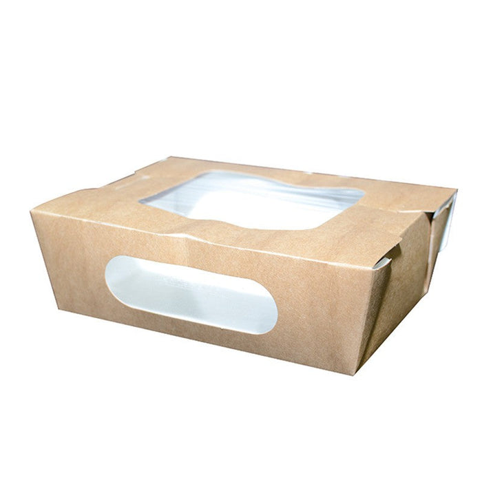 Ensaladera de cartón kraft con ventana doble 900ml 167x118mm A50mm - 30Uds